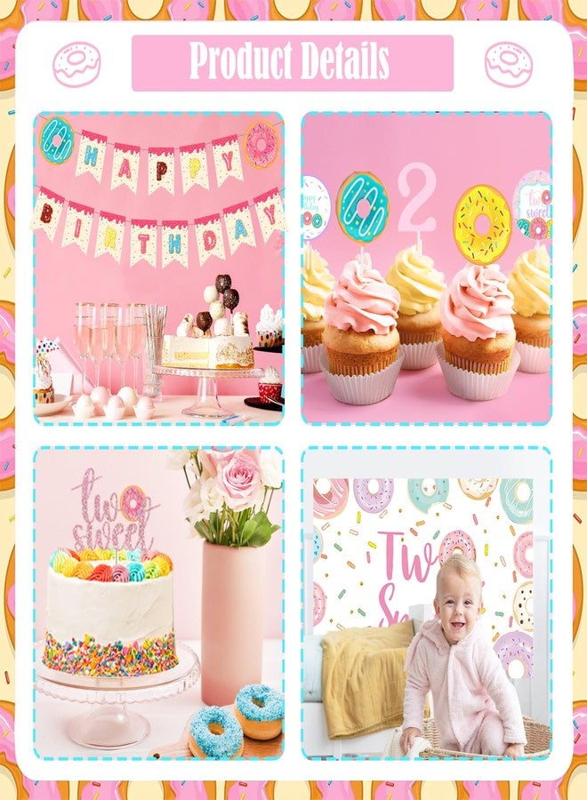 Fiesec 134 PCs Two Sweet Party Decorations - Fiesec Donut Second Birthday Party Decorations, Includes Latex & Foil Balloons, Backdrop, Banner, Cake & Cupcake Toppers, Tableware & More - Image 4